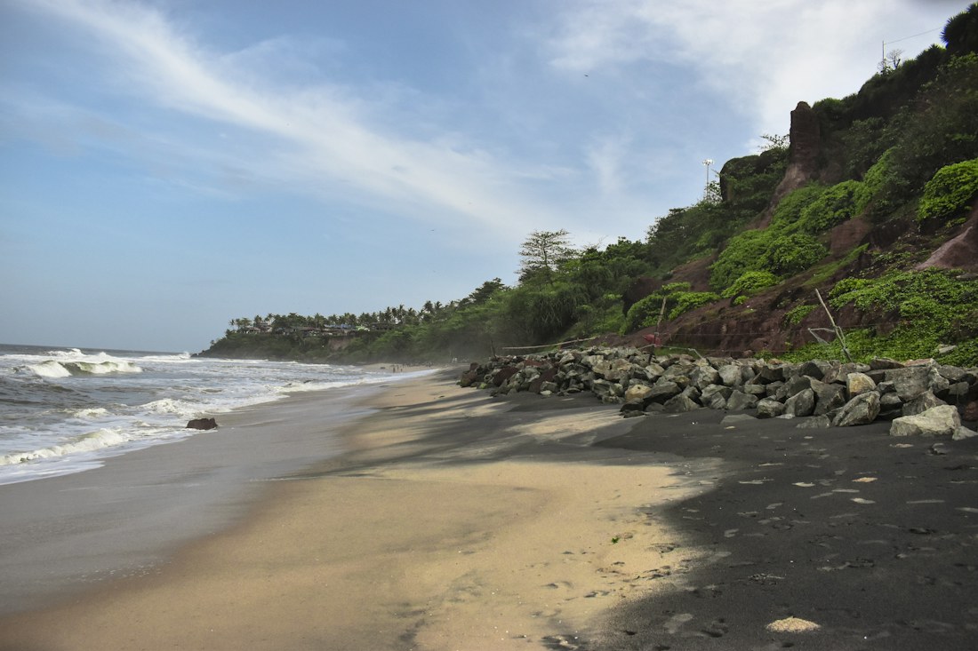 Varkala beach beneath palm-lined cliffs